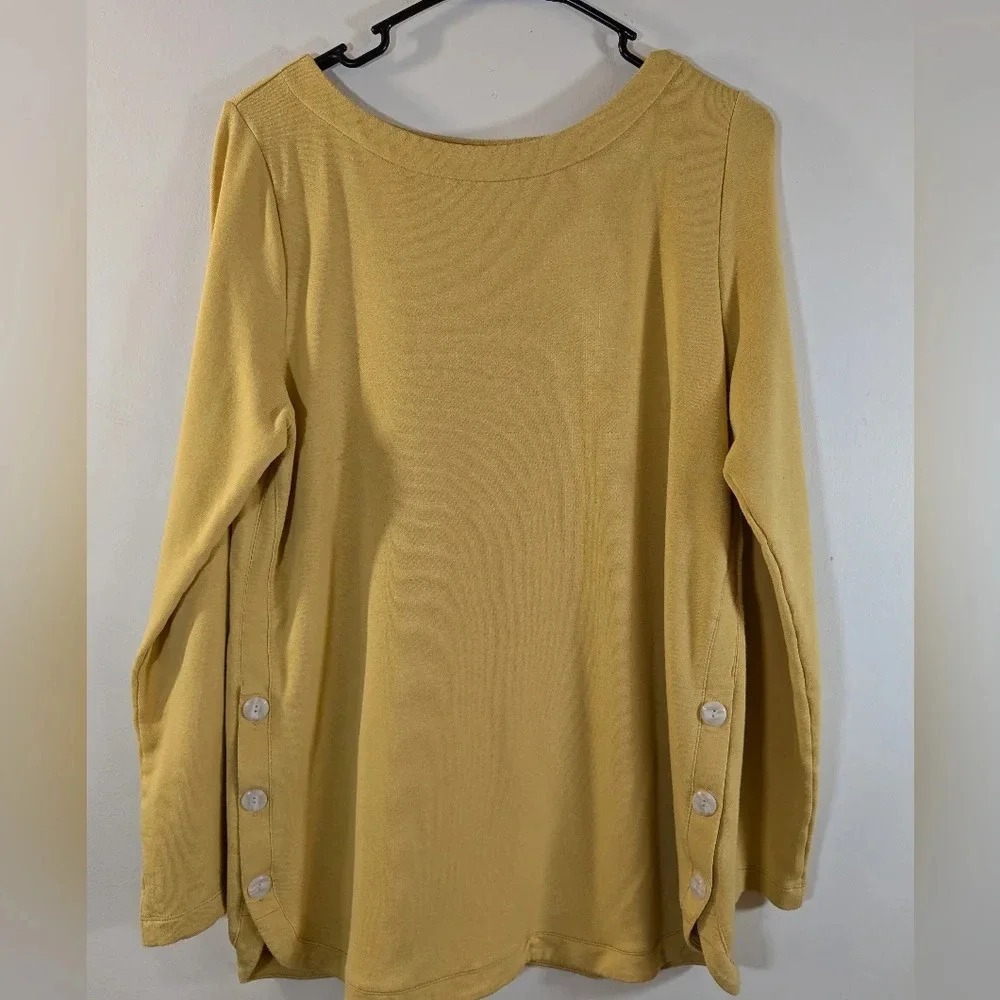 J Jill Luxe French Terry side button yellow women's top , size M